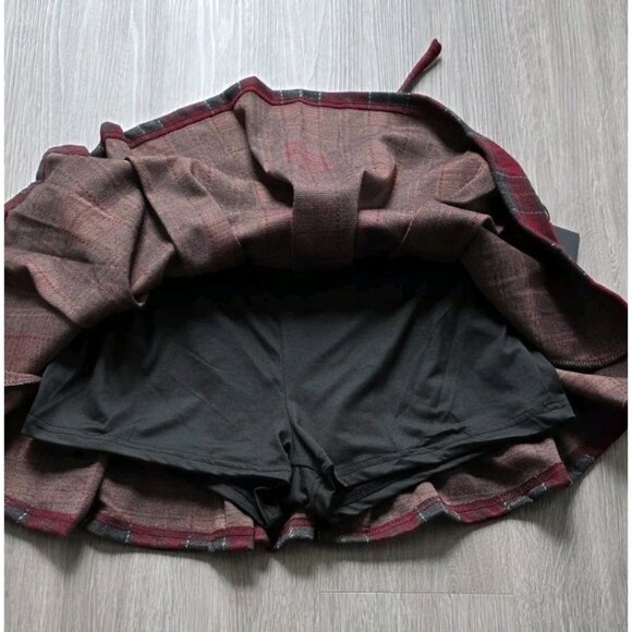 Red Plaid Mini Skort High Waist Pleated Built In Shorts Womens L - Picture 3 of 10